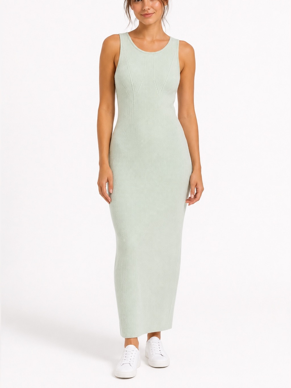 HAE0F Mint Green Ribbed Knit Bodycon Maxi Dress Size L NWT